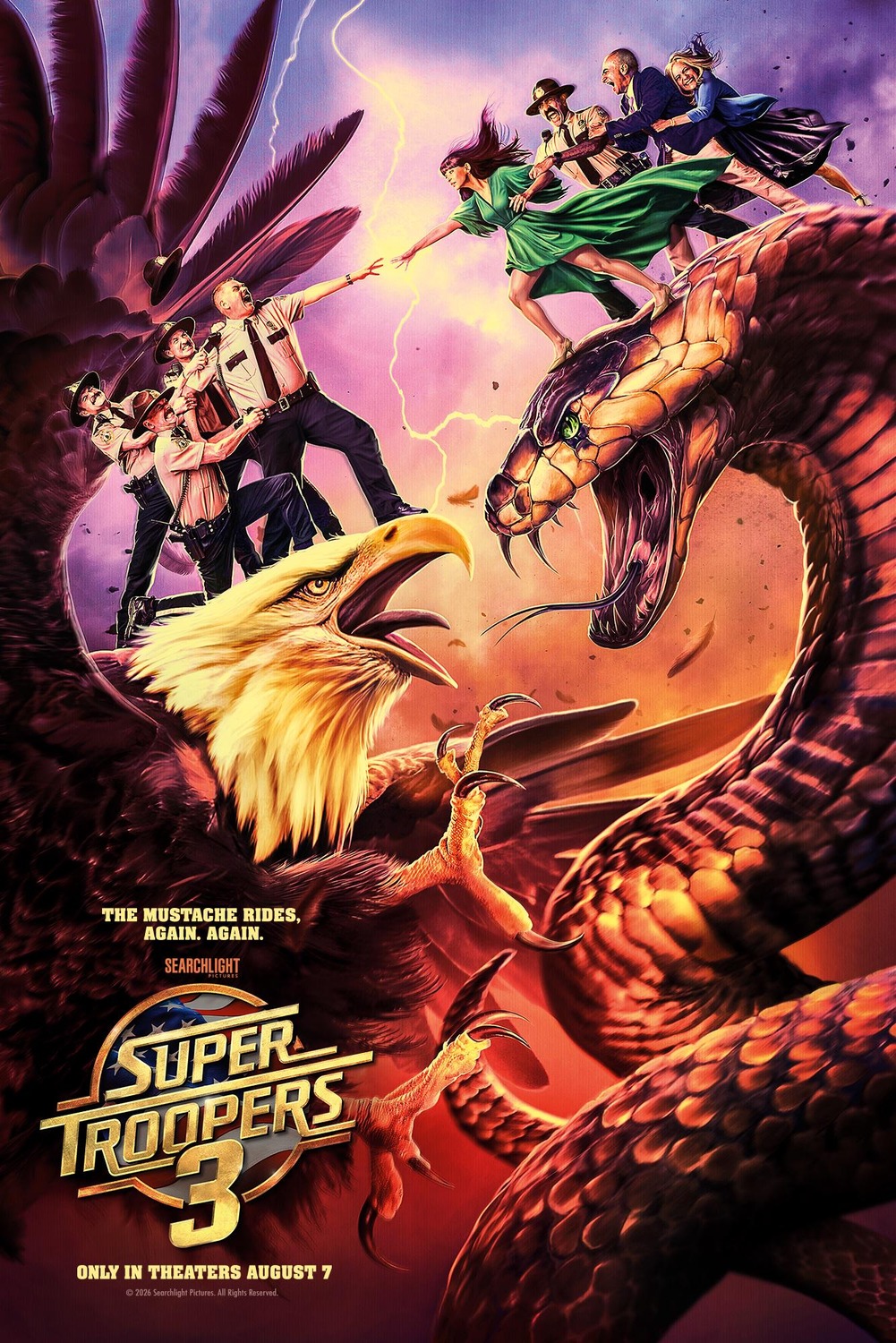 New poster has been released for Super Troopers 3 which stars Brian Cox and Lisa Gilroy - movie UK release date 7th August 2026