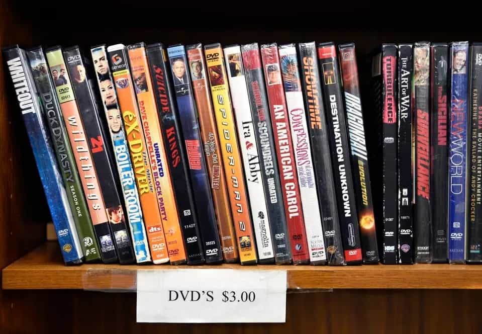 DVD covers on shelf